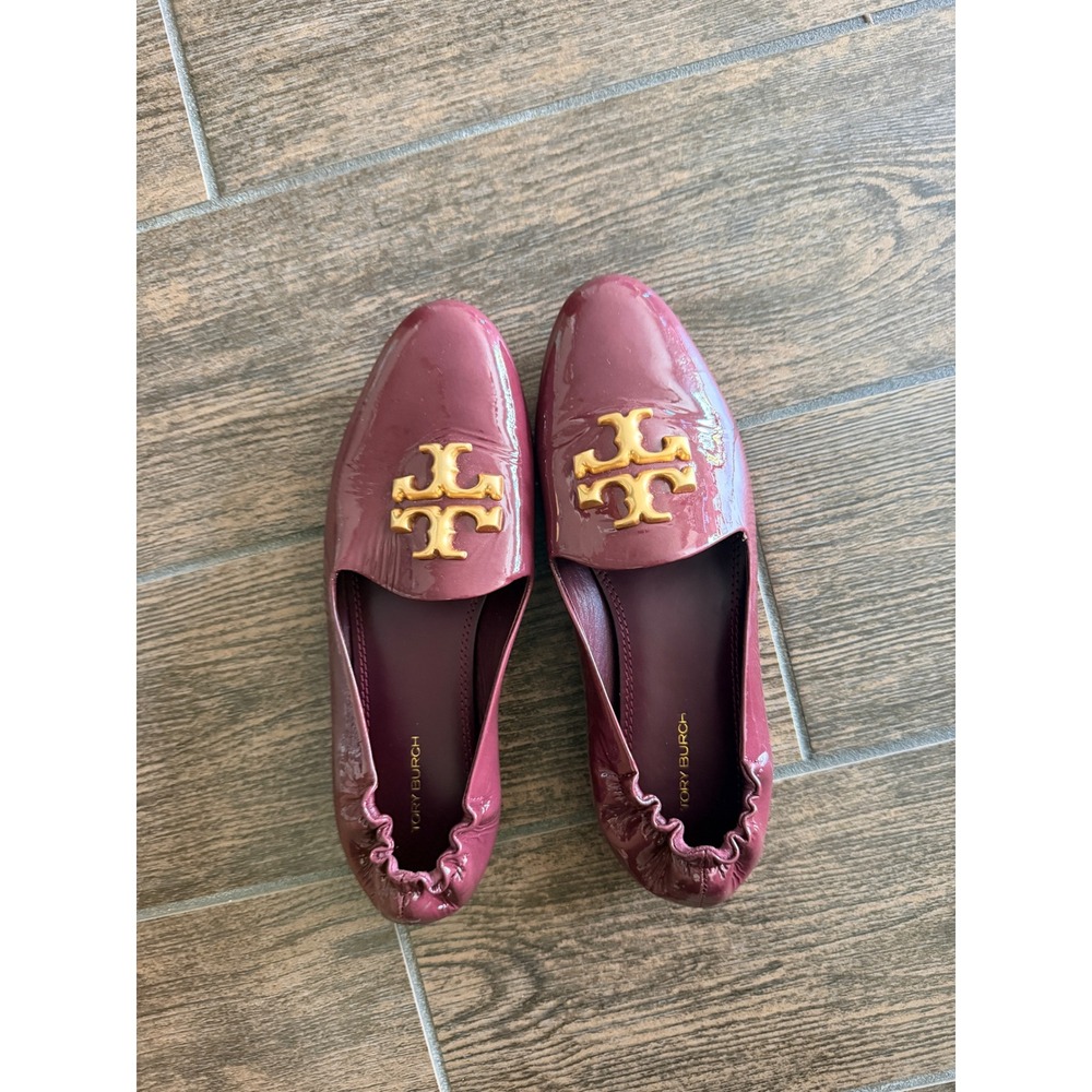 Tory Burch Eleanor Patent Leather Logo Scrunch Loafers Womens 7.5M Flat